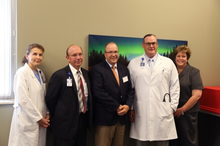 Cardiothoracic Surgeon Dr. Mary Boylan, Chief Medical Officer Dr. Gary Peterson, St. Luke's Board Chair Mark Emmel, Cardiologist Dr. Scott Mikesell, Chief Nursing Officer Sue Hamel